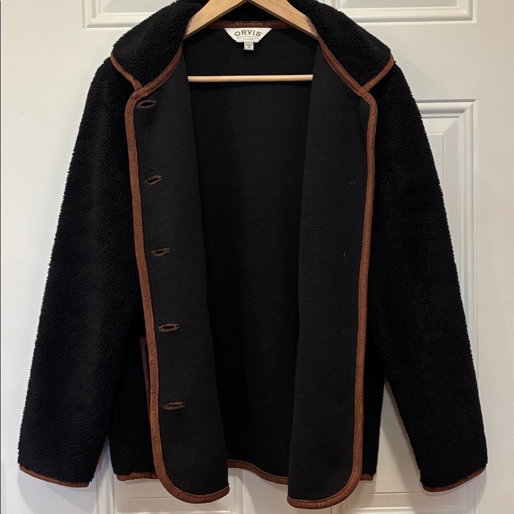 Orvis Toggle-Button Black Sherpa Fleece Jacket Size M - Picture 6 of 15